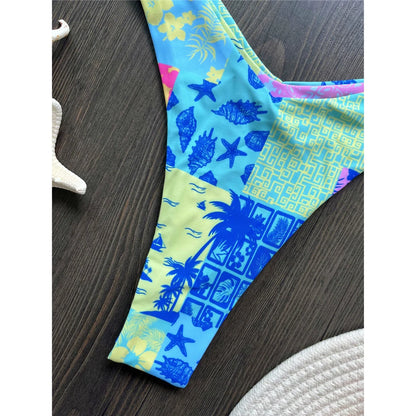 Sexy Colorful Floral Printed Bandeau Bikini Female Swimsuit Women Swimwear Two-pieces Bikini set Bather Bathing Suit Swim K6137