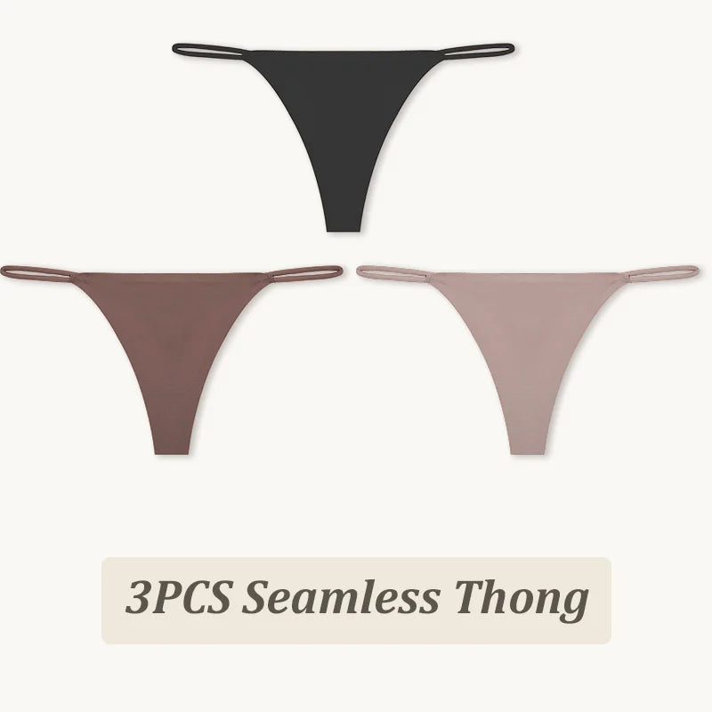 3PCS Seamless Thong Women Thin Strap Low Waist High Flexibility Panties Sexy Underwear Ladies Briefs T-back Comfortable Women