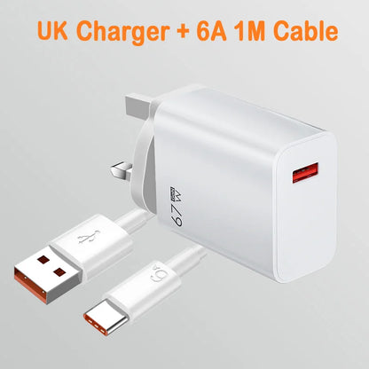 67W GaN USB Fast Charging Quick Charger QC3.0 USB Type C Cable for Xiaomi 14 13 12 Redmi Note Turbo Mobile Phone Charger Adapter