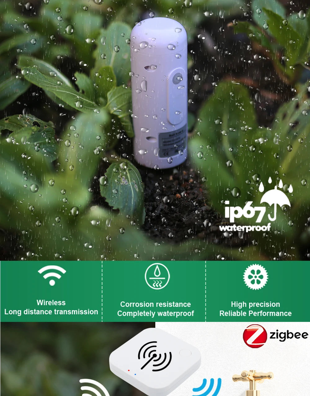 Moniteur de plantes ZIGBEE, compteur de température du sol extérieur, testeur d'humidité, capteur d'automatisation de jardin, détecteur TUYA d'irrigation