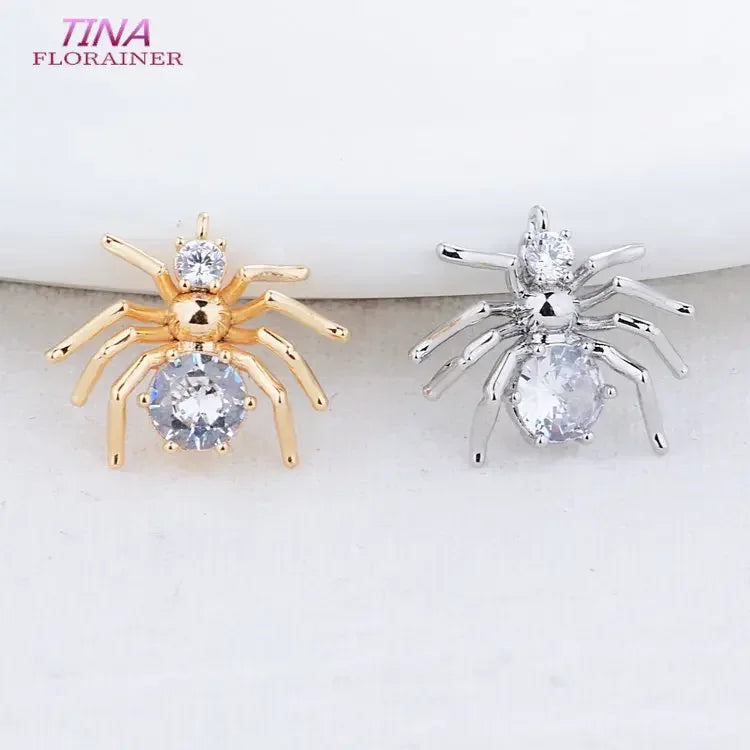 Breloques araignées plaquées or véritable 14 carats et zircone, 15 x 13 mm, fournitures de fabrication de bijoux, accessoires de bricolage