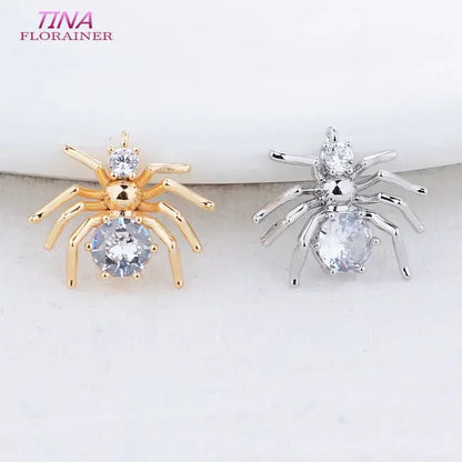 Breloques araignées plaquées or véritable 14 carats et zircone, 15 x 13 mm, fournitures de fabrication de bijoux, accessoires de bricolage