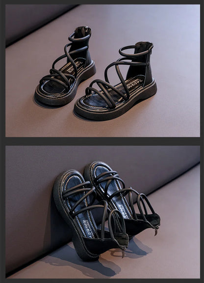 Girls' Roman Shoes 2025 New Fashionable Baby Shoes, Middle and High Top, Little Girls' Open toed Soft soled Princess Sandals