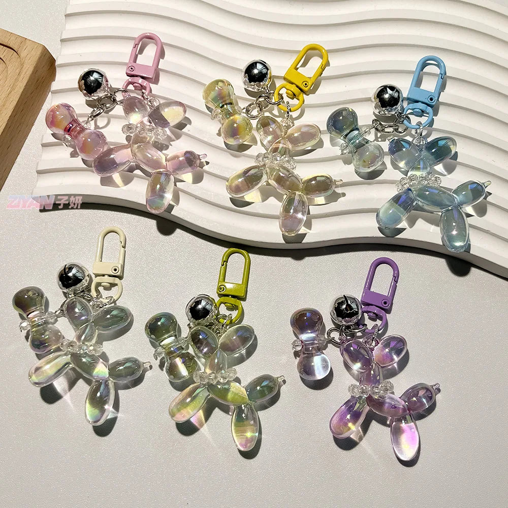 Kawaii Balloon Dog Key Chains Colorful Transparent Cartoon Dog Beautiful Bag Accessories Fashion Key Ring Pendants