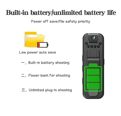 JOZUZE HD 1080P Body Mini Camera Portable Small Digital Video Recorder Police BodyCam Infrared Night Vision Miniature Camcorder