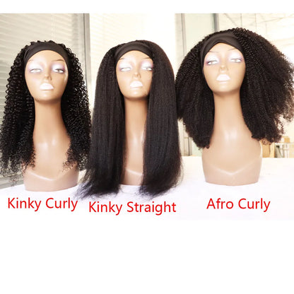 Afro Kinky Curly Headband Wigs Virgin Remy Human Hair Wig  4B 3C Afro Curly  Brazilian Hair Machine Made Wig With Band For Women