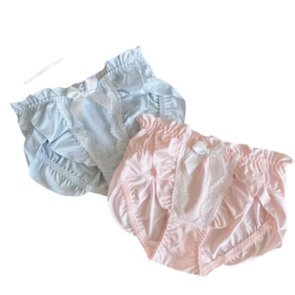 Lotus Leaf Edge High Slit Lolita Sweet Panties Japanese Cute Student Mid Waist Underwear Girl Milk Silk Triangle Pants 섹시