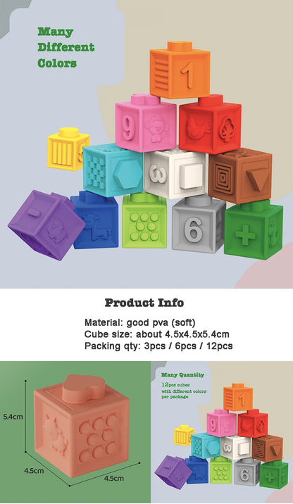 Baby Soft Rubber Cube Puzzle Montessori Toddlers Touch Early Education Squeeze Stacker Relief Gifts Kids Children Bath Toys