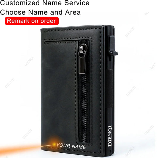 Engraved  Wallets Rfid Credit Card Holder Carbon Fiber Luxury Brand Cardholder Case Leather Magnetic Coin Purse Wallet for Men