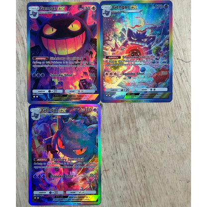 3Pcs/set DIY Anime PTCG Collection Card Gengar Ex HP170 English Spooky Shot Refractive Color Flash Relief Card Kid Gifts Toy