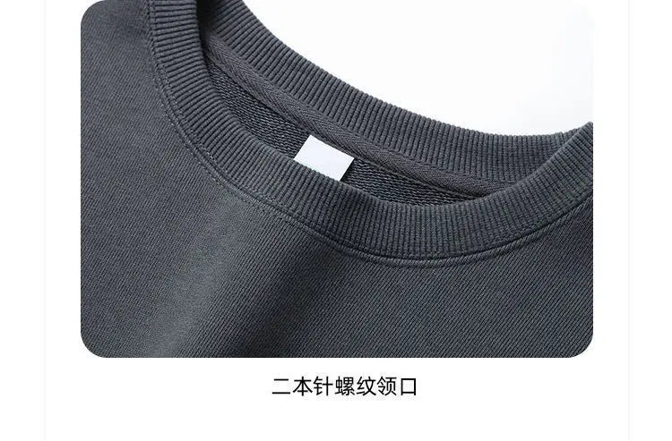 Autumn Sweatshirt Fashion Matcha Green 420g Heavy Round Neck Sweater Men's Solid Color Top Streetwear Women