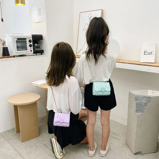Fashion Heart Baby Girls Small Shoulder Bags Kids Coin Purse Accessories Handbags Lovely Children's Mini Square Messenger Bag