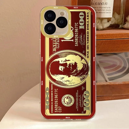 Luxury dollar us phone case for iphone 11 12 mini 13 14 pro max transparent shell