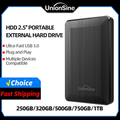 UnionSine HDD 2.5" Portable External Hard Drive 320gb/500gb/750gb/1tb USB3.0 Storage Compatible for PC,Mac,Desktop,MacBook,TV