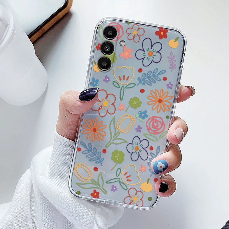 For Samsung Galaxy S23 FE Case Flowers Soft Silicone Back Case for Samsung S 23 FE Phone Cover S 23FE Coque Funda Transparent