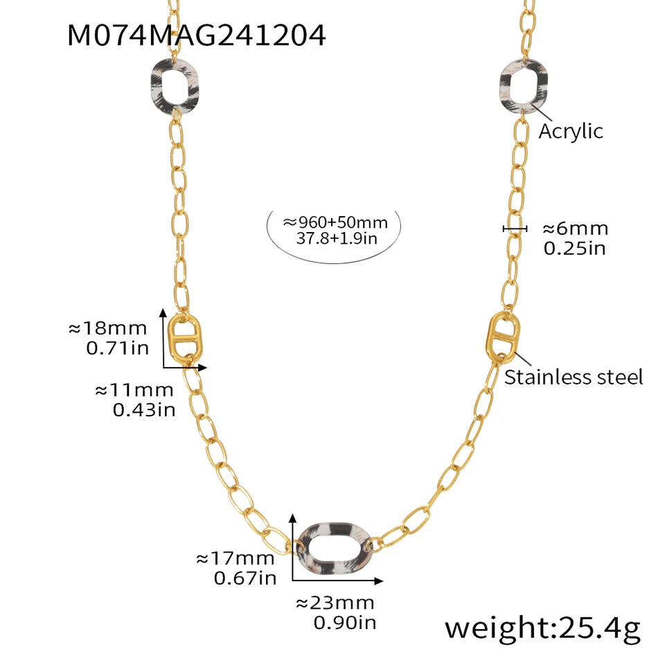 Stainless Steel Long Necklace For Women 18k Gold Plated Women's Sweater Chain Necklaces Woman Leopard Print Jewelry Accessories