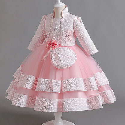 New Girls' Dress Two Piece Set 3-10 Years Old Gorgeous Christmas Performance Dress Autumn Girls' Party Prom Dress
