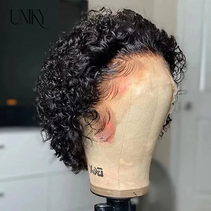 Pixie Cut Wig for Black Women Preplucked 13x1 13x4 Lace Hairline Water Wave Wig Peruvian Short Curly Lace Bouncy Human Hair Wigs