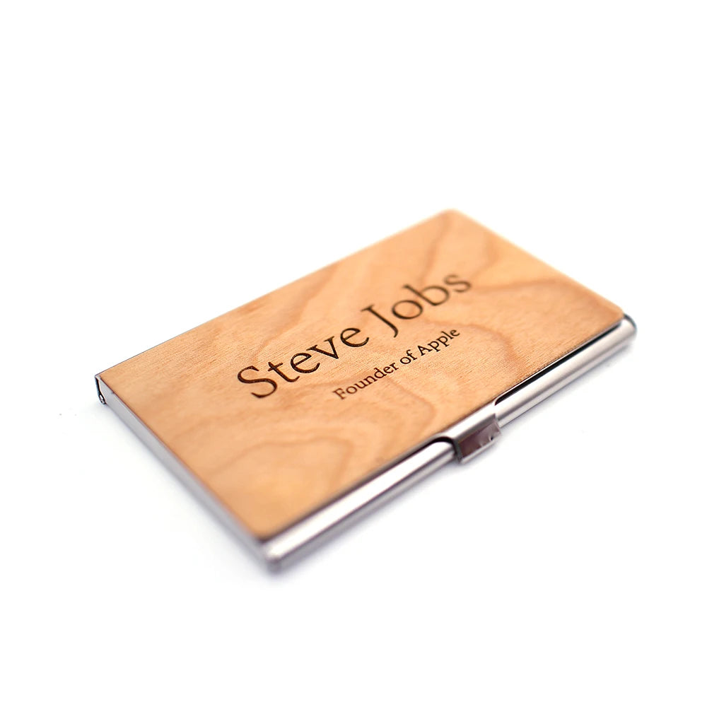 Personalized Wooden Business Card Holder - Custom Logo Wood & Metal Case for Men and Women - Perfect Gift