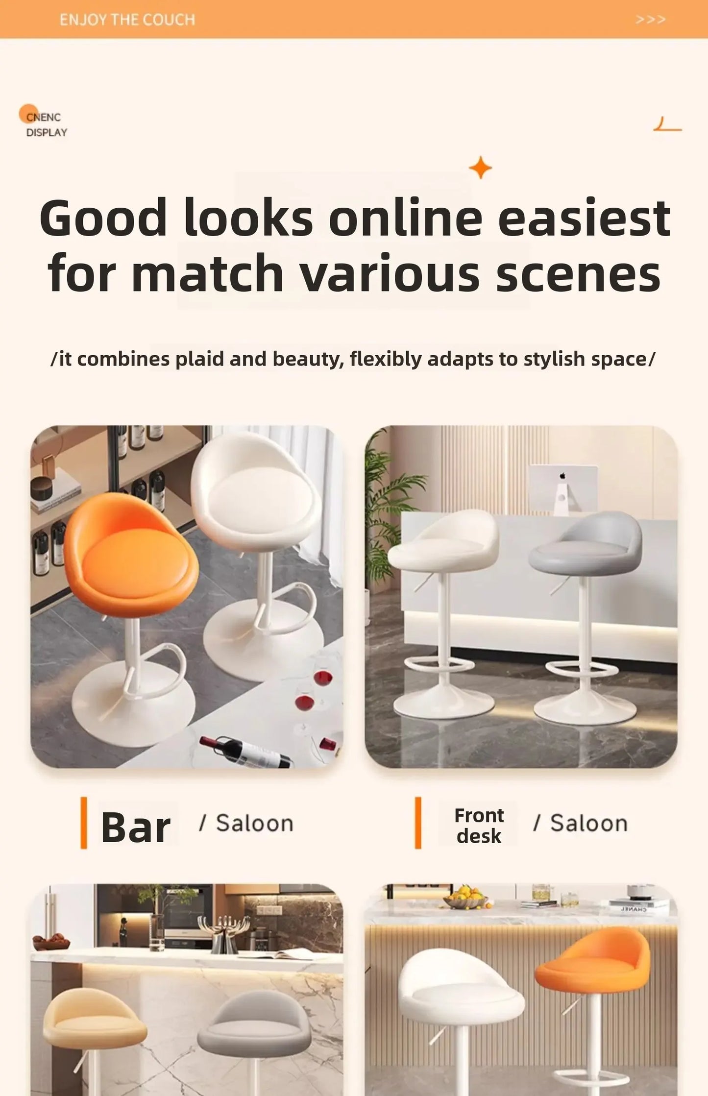 Minimalist Modern Home Elevated Foot Stool Adjustable Backrest Seat Creamy Milk Tea Shop Dining Stool Kitchen Island Seat