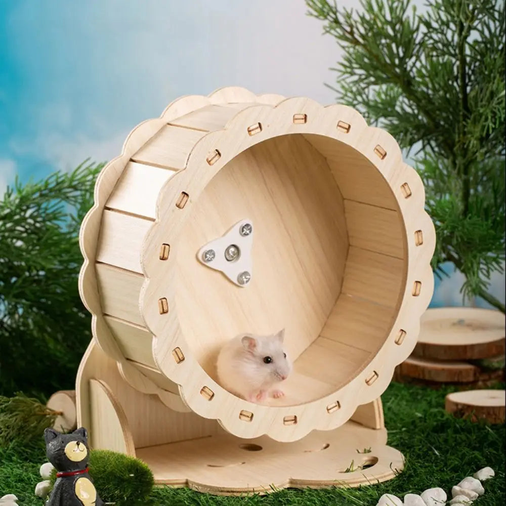 Wooden Hamster Running Wheel Adjustable Height Slient Rat Race Track Toy DIY Removable Hamster Exercise Wheel for Exercising