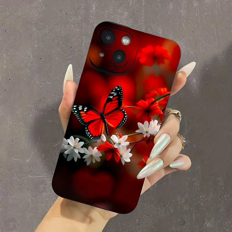 Case for Redmi Note 13 4G Cases Red Butterfly Flower Case for Xiaomi Redmi Note 13 12Pro Plus 5G 12S 11S 11 10S 10 12C 13C Cover
