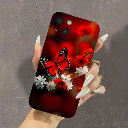 Case for Redmi Note 13 4G Cases Red Butterfly Flower Case for Xiaomi Redmi Note 13 12Pro Plus 5G 12S 11S 11 10S 10 12C 13C Cover