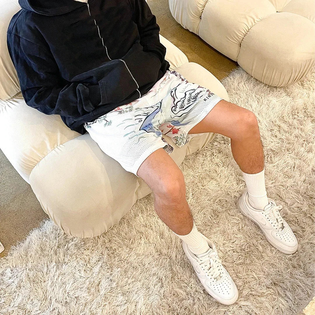 2024Summer New Digital Printing American Sports Casual Shorts Mesh Breathable and Loose Men's Short Shorts
