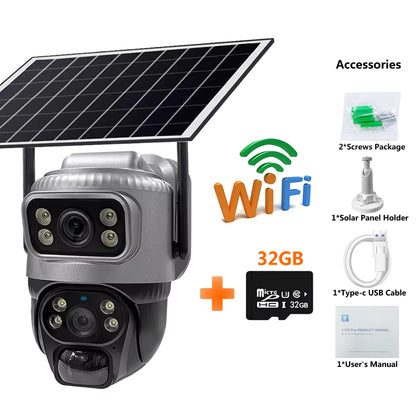 Security Protection Outdoor Waterproof Solar Panel Wifi Camera 8MP HD 4K Surveillance Cameras PIR Human Detection Home Security