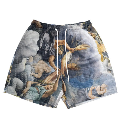 2024Summer New Digital Printing American Sports Casual Shorts Mesh Breathable and Loose Men's Short Shorts