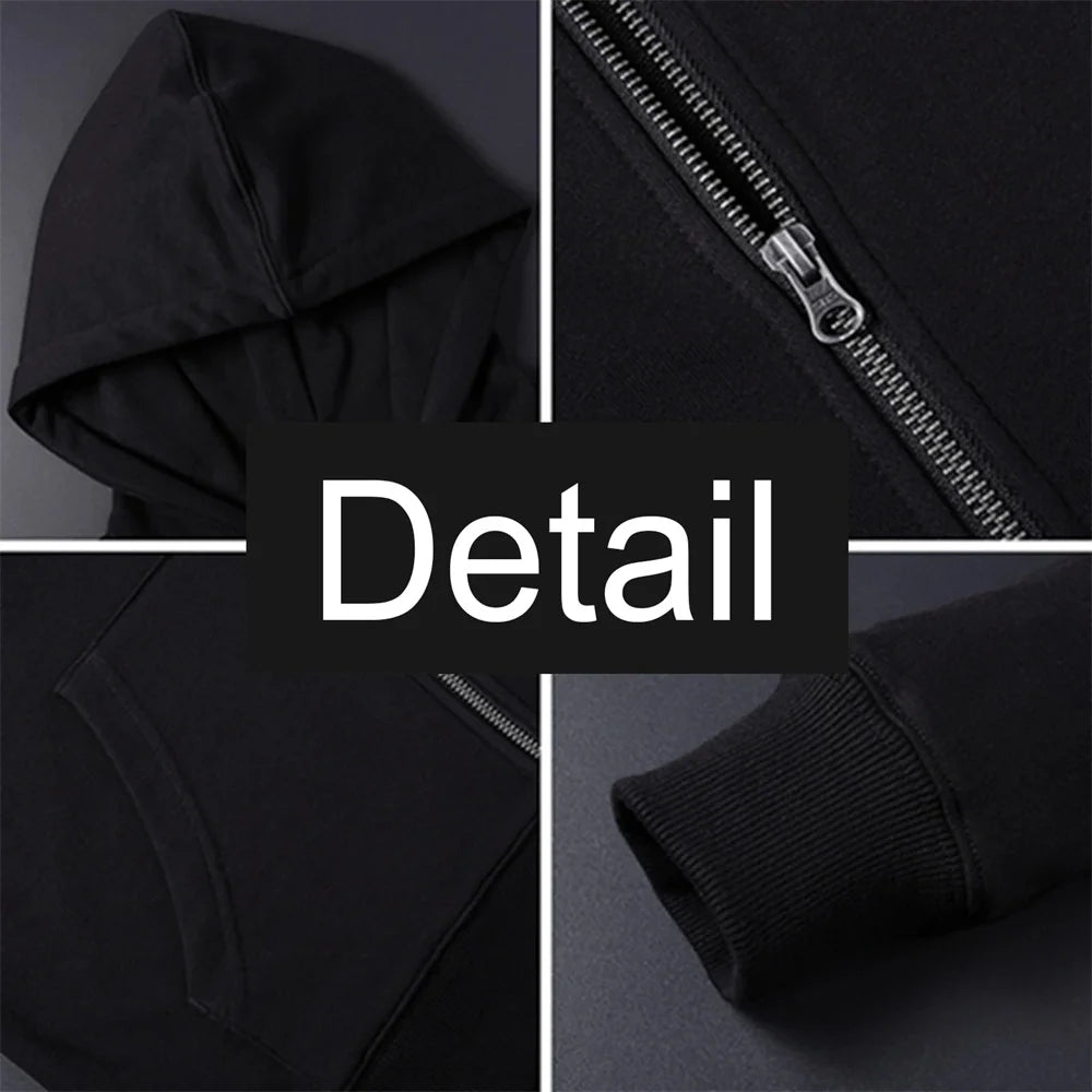 2025 ZERO skateboard logo men's new solid color zipper hooded long sleeved jacket Harajuku casual sportswear hooded pullover