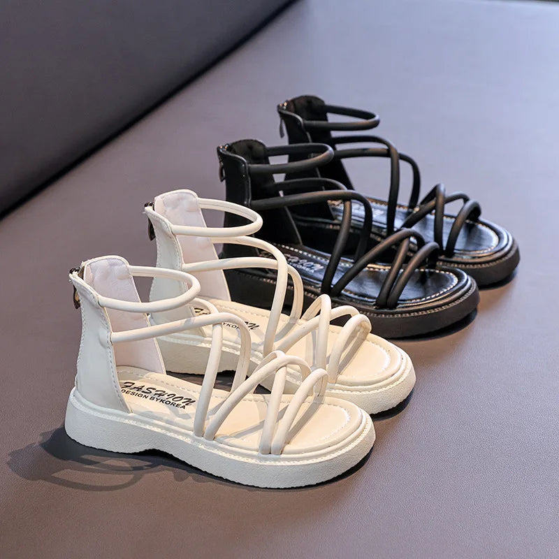 Girls' Roman Shoes 2025 New Fashionable Baby Shoes, Middle and High Top, Little Girls' Open toed Soft soled Princess Sandals