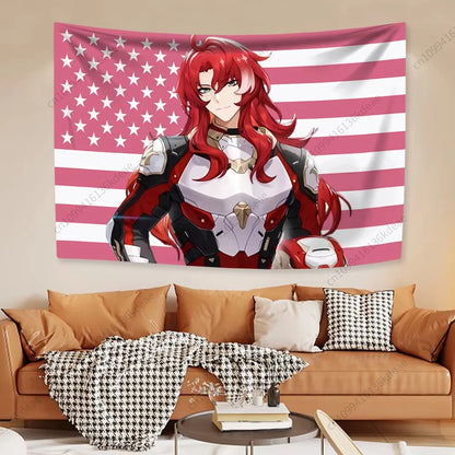 Tapisserie Anime unique Boothill Drapeau américain Honkai Star Rail Chambre Dessin animé Fond Tissu Fête Bannière Chambre Décoration de la maison
