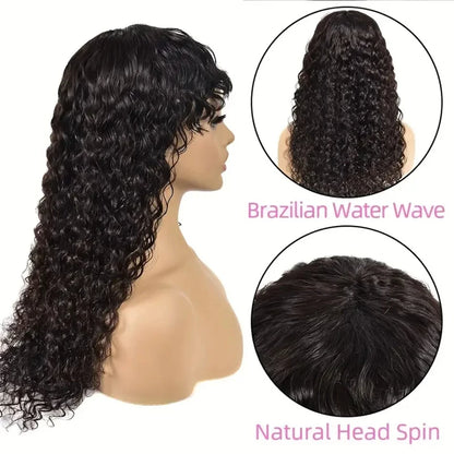 Perruques ondulées en cheveux humains avec frange pour femmes, entièrement fabriquées à la machine, 45 à 81 cm, perruque bouclée profonde, cheveux Remy, couleur naturelle