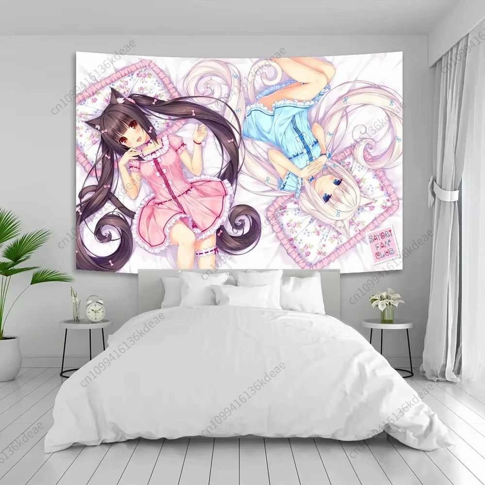 Pink Girls Tapestry Anime Beauty Nekoparas Wall Tapestries Funny Kawaii Background Cloth Flags Wall Art Decor Banners Home Decor