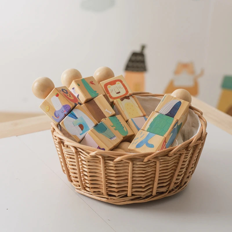 1pc Baby Wooden Rattle Toys Rotating Animal Matching Newborn Soothing Toy 0 12 Months Rotating Puzzle Montessori Toys for Babys