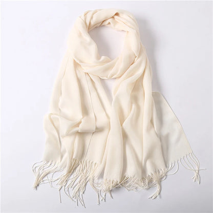Écharpe tendance pour femme, couleur unie, hijab d'hiver, pompons, long châle, style cachemire, pashmina, bandana