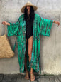 2023 Women Swimsuit Pareo Beachwear Boho Striped Print with Belt Short Sleeve Tunic Cardigan Summer Sexy Kimono Bikini Cover Up