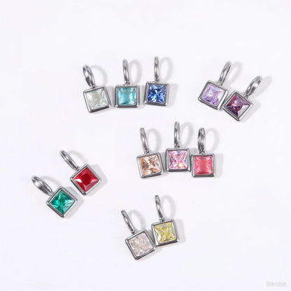 Nouveautés en acier inoxydable, breloques avec 12 pierres de naissance pour femmes et filles, pendentifs carrés colorés à la mode, accessoires de bijoux DIY