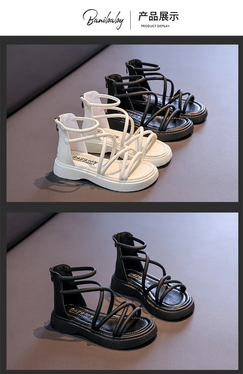Girls' Roman Shoes 2025 New Fashionable Baby Shoes, Middle and High Top, Little Girls' Open toed Soft soled Princess Sandals