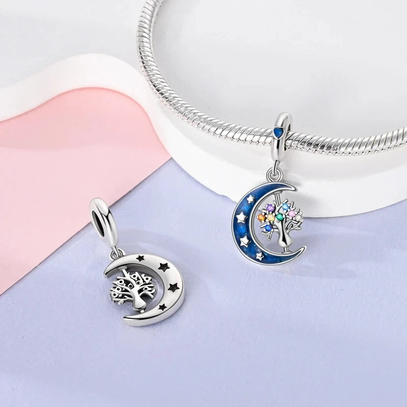 New 925 Sterling Silver Luminous Elf Blue Purple Butterfly Moon Life Tree Charms Beads Fit Pandach Original Bracelet DIY Jewelry