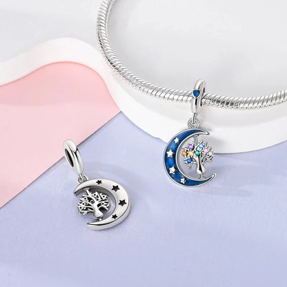 New 925 Sterling Silver Luminous Elf Blue Purple Butterfly Moon Life Tree Charms Beads Fit Pandach Original Bracelet DIY Jewelry