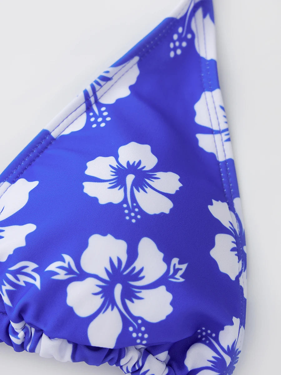 Push Up Bikini Set  For Women Flower Print Sleeveless Bra with Low Waist Briefs Bathing Suit