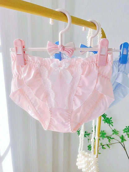 Lotus Leaf Edge High Slit Lolita Sweet Panties Japanese Cute Student Mid Waist Underwear Girl Milk Silk Triangle Pants 섹시