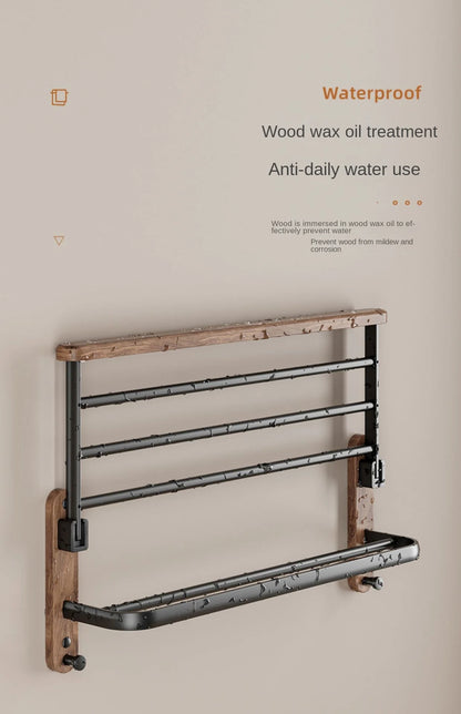 Nordic solid wood Light Luxury Towel Rack Bathroom Towel Shelf  Perforated Wall Mounted Towel shelves Bathroom Accessories