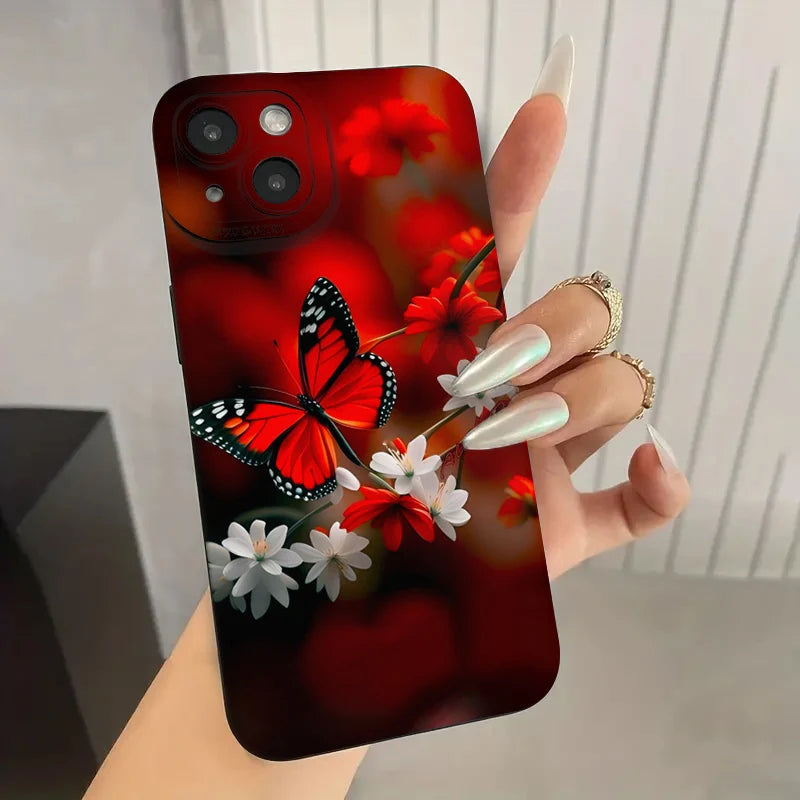 Case for Redmi Note 13 4G Cases Red Butterfly Flower Case for Xiaomi Redmi Note 13 12Pro Plus 5G 12S 11S 11 10S 10 12C 13C Cover