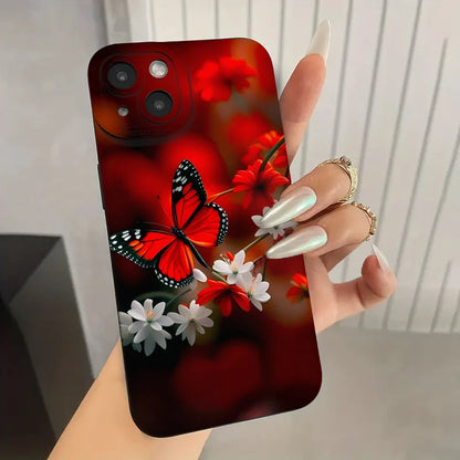 Case for Redmi Note 13 4G Cases Red Butterfly Flower Case for Xiaomi Redmi Note 13 12Pro Plus 5G 12S 11S 11 10S 10 12C 13C Cover