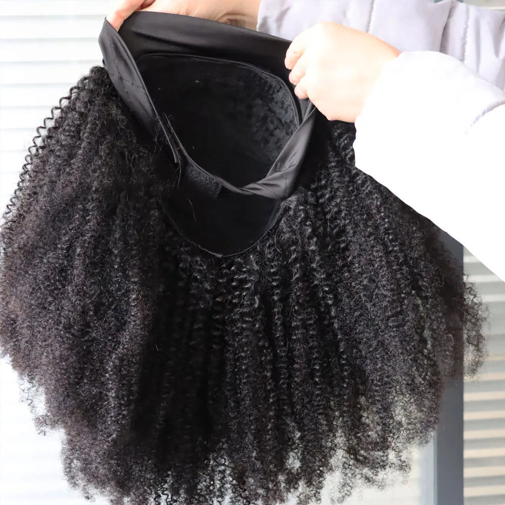 Afro Kinky Curly Headband Wigs Virgin Remy Human Hair Wig  4B 3C Afro Curly  Brazilian Hair Machine Made Wig With Band For Women