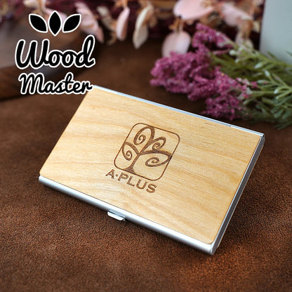 Personalized Wooden Business Card Holder - Custom Logo Wood & Metal Case for Men and Women - Perfect Gift