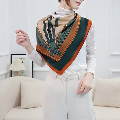 ELAIFRUIHAO Foulard en soie florale pour femme, hijab, bandana imprimé, grand format, carré, 110 cm, en satin